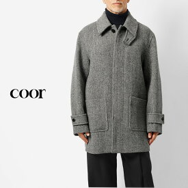 クオ COOR オーバーサイズ ウール ハーフコート ヘリンボーン ブラック 黒 HERRINGBONE HALF COAT CXE4C12K メンズ コート メンズアウター メンズコート ミドル カジュアル ブランド 韓国 大きいサイズ ウール100% 秋 冬 おしゃれ アウター ゆったり