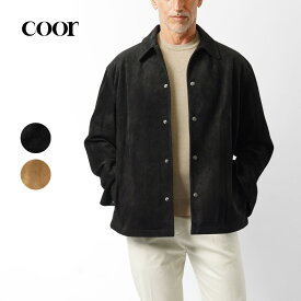 クオ COOR ピッグスエード シャツジャケット コーチジャケット ブラック 黒 キャメルブラウン SNAP BUTTON SUEDE LEATHER SHIRT JACKET CXF4SO07K メンズ ジャケット アウター メンズジャケット ショート カジュアル ブランド 韓国 レザージャケット 大きいサイズ 秋 冬
