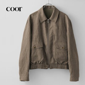 クオ COOR ブルゾン ライトアウター オーバーサイズ リネン ブラウン DOUBLE POCKET STATION BLOUSON JACKET メンズ ジャケット アウター メンズジャケット ショート カジュアル ブランド 韓国 大きいサイズ 春 夏 秋 26SS