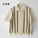 クオ COOR ニットシャツ ニットカーディガン 半袖 DOUBLE PIN STRIPED HARF CARDIGAN CXG2KT13K アイボリー メンズ サマーニット 半袖 カーディガン メンズ ブランド 春夏 韓国 大きいサイズ ゆったり おしゃれ 春 夏 コットン100%