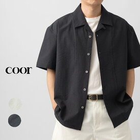 クオ COOR オープンカラーシャツ 半袖 シアサッカー PANEL LINE CAMP COLLAR HARF SHIRT CXG2SO03K グレー ネイビー メンズ コットン メンズシャツ シアサッカー 開襟シャツ 半袖シャツ メンズ ブランド 春夏 韓国 大きいサイズ ゆったり おしゃれ 春 夏 コットン100%