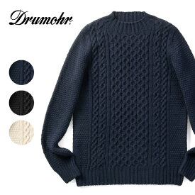 ドルモア DRUMOHR ニット モックネック フィッシャーマン ケーブル編み D4W125AR ブラック ネイビー オフホワイト メンズ ミドルゲージ アランニット スーパージーロン ラムズウール 秋 冬 イタリア セーター ハイネック ケーブル メンズ