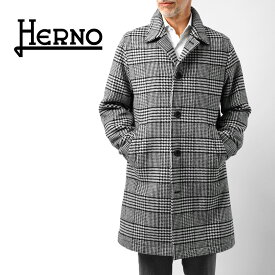 ヘルノ HERNO ステンカラーコート CA000152U ブラック チェック グレンチェック 中綿 22秋冬 メンズ コート ビジネス