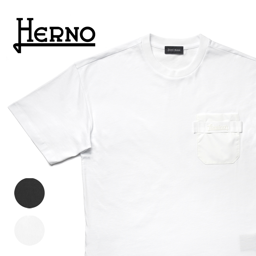 ヘルノ HERNO クルーネックTシャツ ポケット付き オーバーサイズ ストレッチ JG00008UL ブラック ホワイト | GRANDPERE
