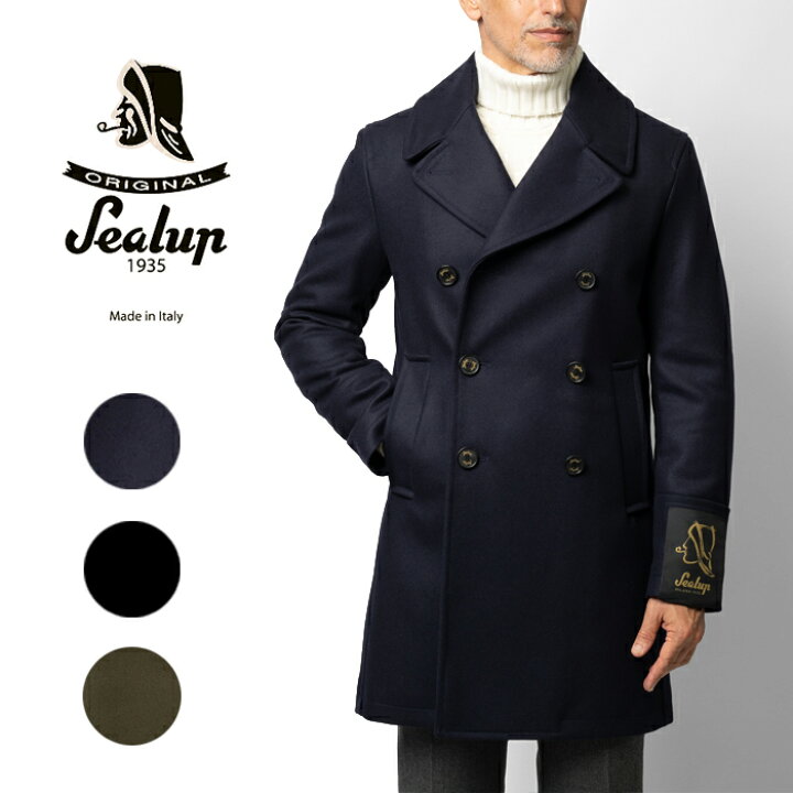 楽天市場 返品不可 シーラップ Sealup ピーコート ロング丈 Genova ネイビー ブラック 秋冬 メンズ インポート イタリア Pコート Grandpere