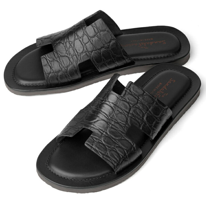楽天市場 サンダルスファクトリー レザーサンダル M7805 クロコ型押し ブラック 黒 The Sandals Factory サンダル メンズ イタリア Grandpere