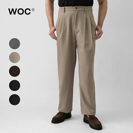 WOC ウォック スラックス ワイド イージーパンツ ツープリーツ BOGOTA PANTS 026PA071FR 軽量 ストレッチ パンツ メンズ ウールライク イタリア ブラック ネイビー ライトグレー ブラウン ベージュ ウエストゴム カジュアル ドレス 春 夏 おしゃれ ポリエステル