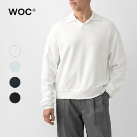 【楽天スーパーSALE】WOC ウォック ポロスウェット スキッパー ショート丈 ドロップショルダー CALGARY SWEATER 026SW172FL World of Colors ワールドオブカラーズ コットン メンズ スウェット 長袖 イタリア ブラック ネイビー ホワイト ライトブルー