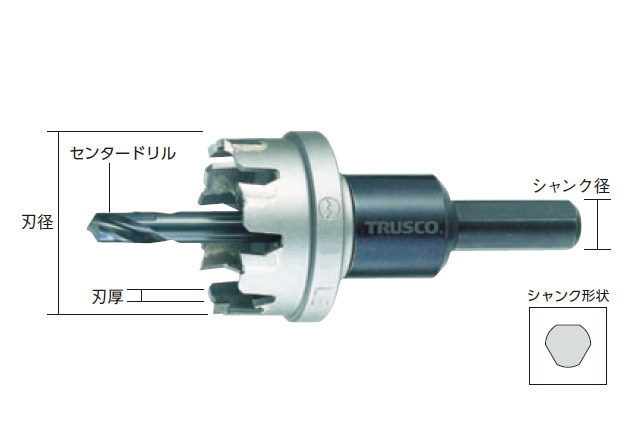 TRUSCO(トラスコ)超硬ステンレスホールカッター 刃径：73mm、有効長：5mm 刃厚：2.1mm、シャンク径：13mm