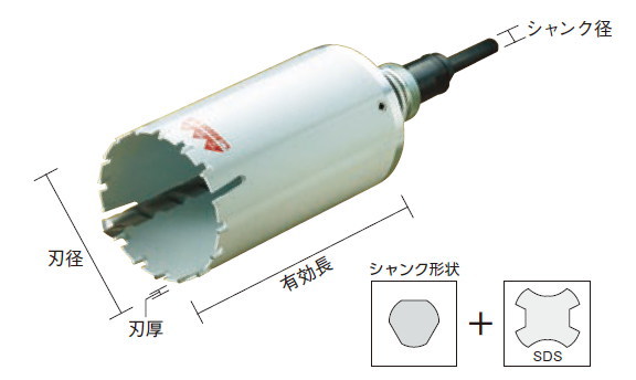 ハウスBM マルチ兼用コアドリル 刃径：50mm、有効長：130mm 刃厚：3 シャンク：10mm・SDS兼用 セット品