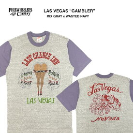 LAS VEGAS "GAMBLER"MIX GRAY × WASTED NAVYFREEWHEELERS/フリーホイーラーズPOWER WEARHOME of U.S.SERIESTシャツ/ライトウェイト