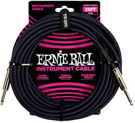 正規品 ERNIE BALL 6397 楽器用シールドケーブル 25フィート BRAIDED INSTRUMENT CABLE 7.62m パープル ブラック