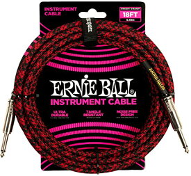 正規品 ERNIE BALL 6396 楽器用シールドケーブル 18フィート BRAIDED INSTRUMENT CABLE 5.49m レッド ブラック