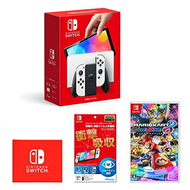 Nintendo Switch(有機ELモデル) Joy-Con(L)/(R) ホワイト+ 任天堂ライセンス商品 Nintendo Switch (有機ELモデル)専用有機EL保護フィルム 多機能+マリオカート8 デラックス - Switch ( N