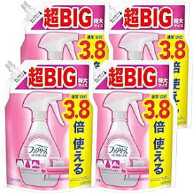 【ケース品】 ファブリーズ W除菌+消臭スプレー 布用 ほのかなお花の香り 詰め替え 超BIG特大 1220mLx4袋