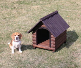 天然木の質感を活かしたログハウス風のおしゃれな木製犬舎　犬小屋【送料無料】