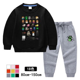 子供服 セットアップ 男の子 女の子 MINECRAFT マインクラフト 長袖 春秋 上下セット キッズ ジュニア Tシャツ パンツ 長ズボン 可愛い