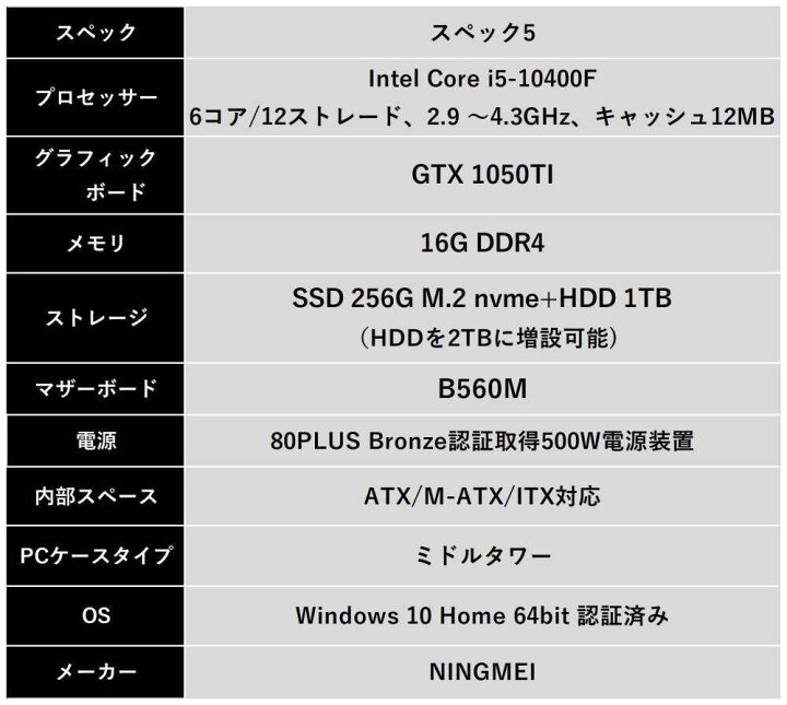 楽天市場 迷ったらこれ 初心者 ゲーミングpc おすすめ Intel Core I5 f Gtx 1050ti 超大容量 メモリ16gb Ssd 256gb Hdd1tb Windows10 Home デスクトップパソコン 本体 フォートナイト ゲーミング Pc ゲーム パソコン Pubg Lol Apex Ningmei 新品 1年保証