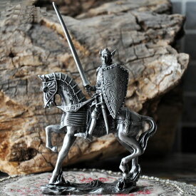 置物 アンティーク風 中世ヨーロッパの錫製 甲冑 騎馬 (大槍タイプ)