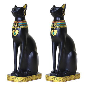 置物 古代エジプト 猫神 民族風 大サイズ ブラック 2体セット