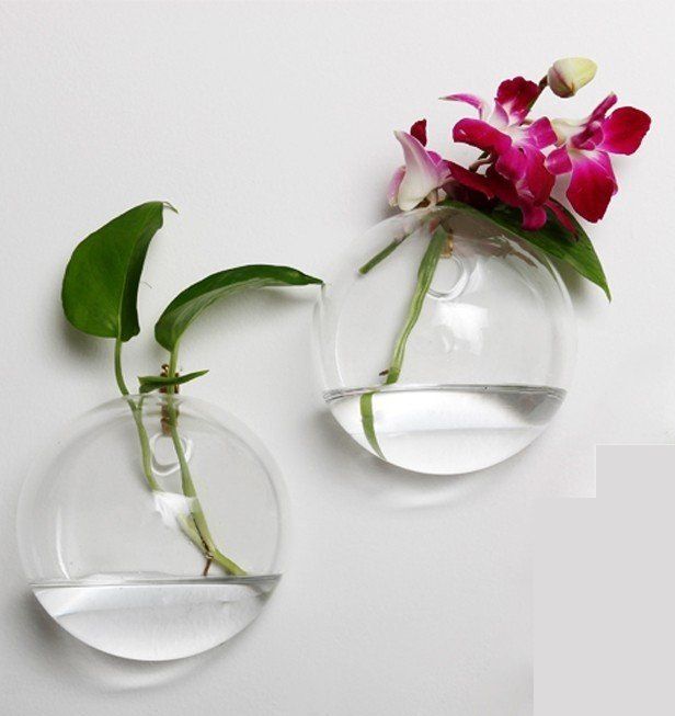 フラワーベース 花瓶 半円形 壁掛け用 ガラス製 (2個セット)