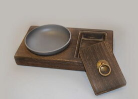 灰皿 和モダン 円形の皿＆小物入れ 木製台座付き (グレー)