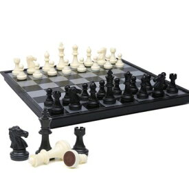 チェスセット チェス盤 磁石式 コンパクトサイズ 折りたたみ式 (ホワイト×ブラック)