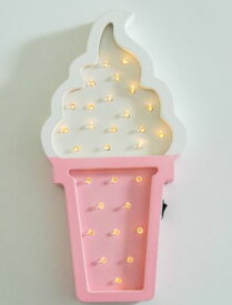 壁掛けオブジェ ソフトクリーム パステルカラー LEDライト 電池式 (ホワイト×ピンク)