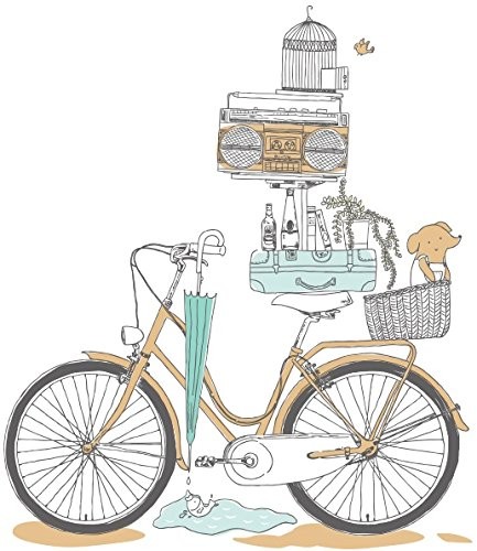 楽天市場 在庫処分セール ウォールステッカー レトロ おしゃれな自転車 積み上げた雑貨 イラスト風 輸入インテリア雑貨モノッコ