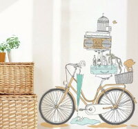 楽天市場 在庫処分 ウォールステッカー レトロ おしゃれな自転車 積み上げた雑貨 イラスト風 モノッコ