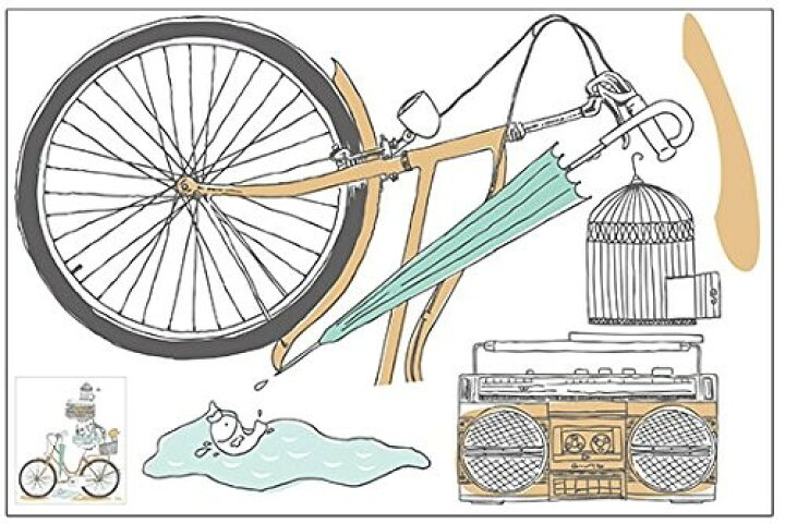 楽天市場 ウォールステッカー レトロ おしゃれな自転車 積み上げた雑貨 イラスト風 モノッコ