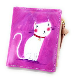 財布 二つ折り ほのぼの顔の白猫 ネコ イラスト