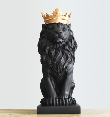 正規品送料無料 おしゃれ クラシカル 獅子 ディスプレイ オブジェ インテリア ヨーロピアン調 限定モデル 置物 王冠を被ったライオン ブラック 彫刻風