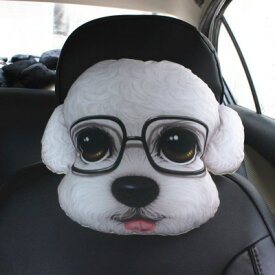 【50％OFF（半額）クーポン配布中】ネッククッション リアル メガネをかけた犬の顔 プリント ダイカット (トイプードル)