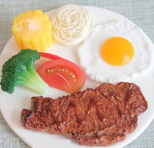 食品サンプル こんがりステーキ&付け添え 食品模型 リアルな肉や野菜 6点セット