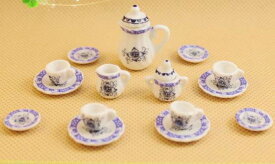 置物 ミニチュア食器 ティーセット ヨーロピアン風 陶器製 (青い花)