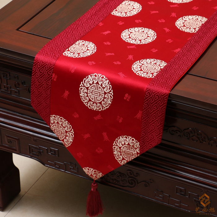 テーブルランナー 中国伝統文様 縁起の良い柄 光沢のある色合い タッセル付き (レッド) 【送料無料】 | 輸入インテリア雑貨モノッコ