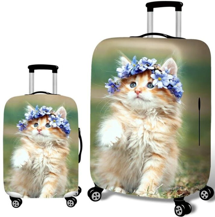 楽天市場 スーツケースカバー 花の冠をかぶった猫ちゃん 写真 プリント L 送料無料 輸入インテリア雑貨モノッコ