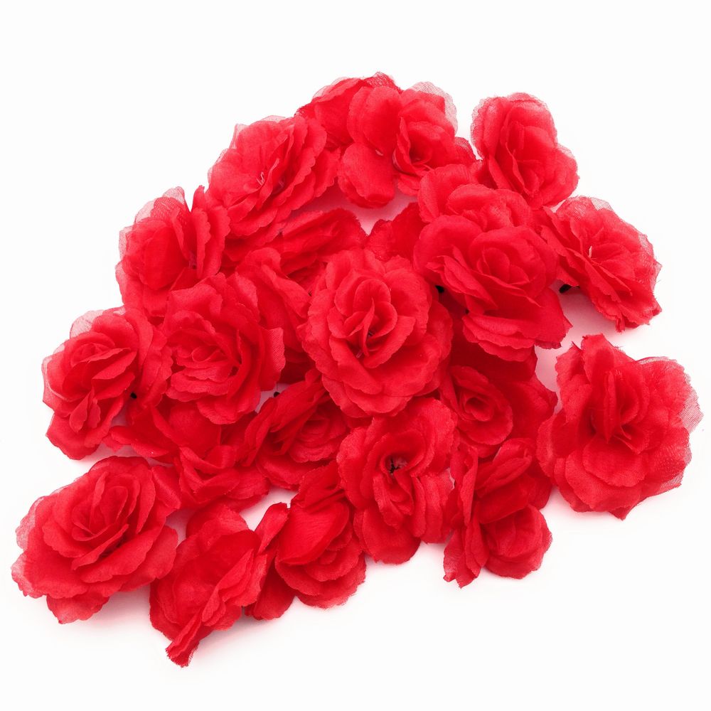 激安アウトレット インテリア パーティー 結婚式 手作り ホットセール 美しい赤色の薔薇 造花 レッド バラ 花のみ 8センチ 50個