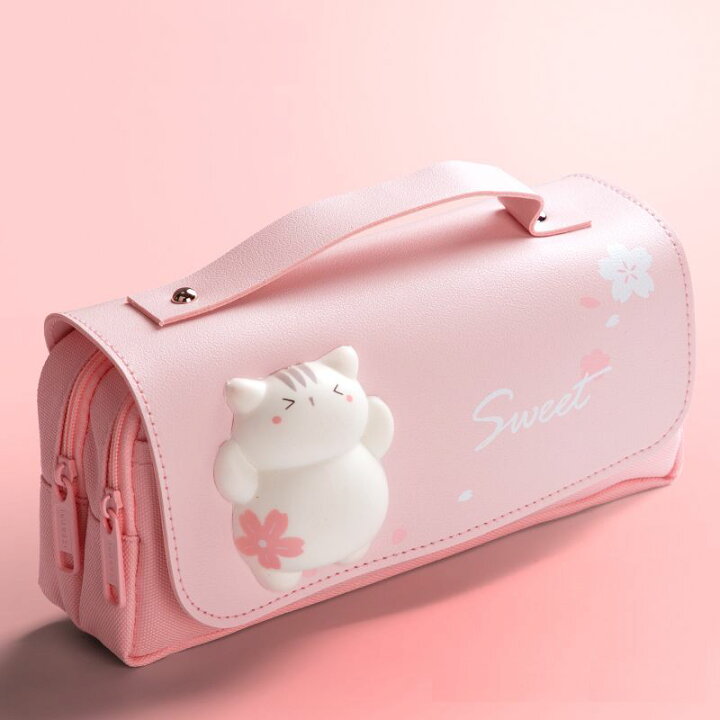 楽天市場 ペンケース もちもちネコちゃん 桜 バッグ風 持ち手付き パステルカラー 大容量 ピンク モノッコ