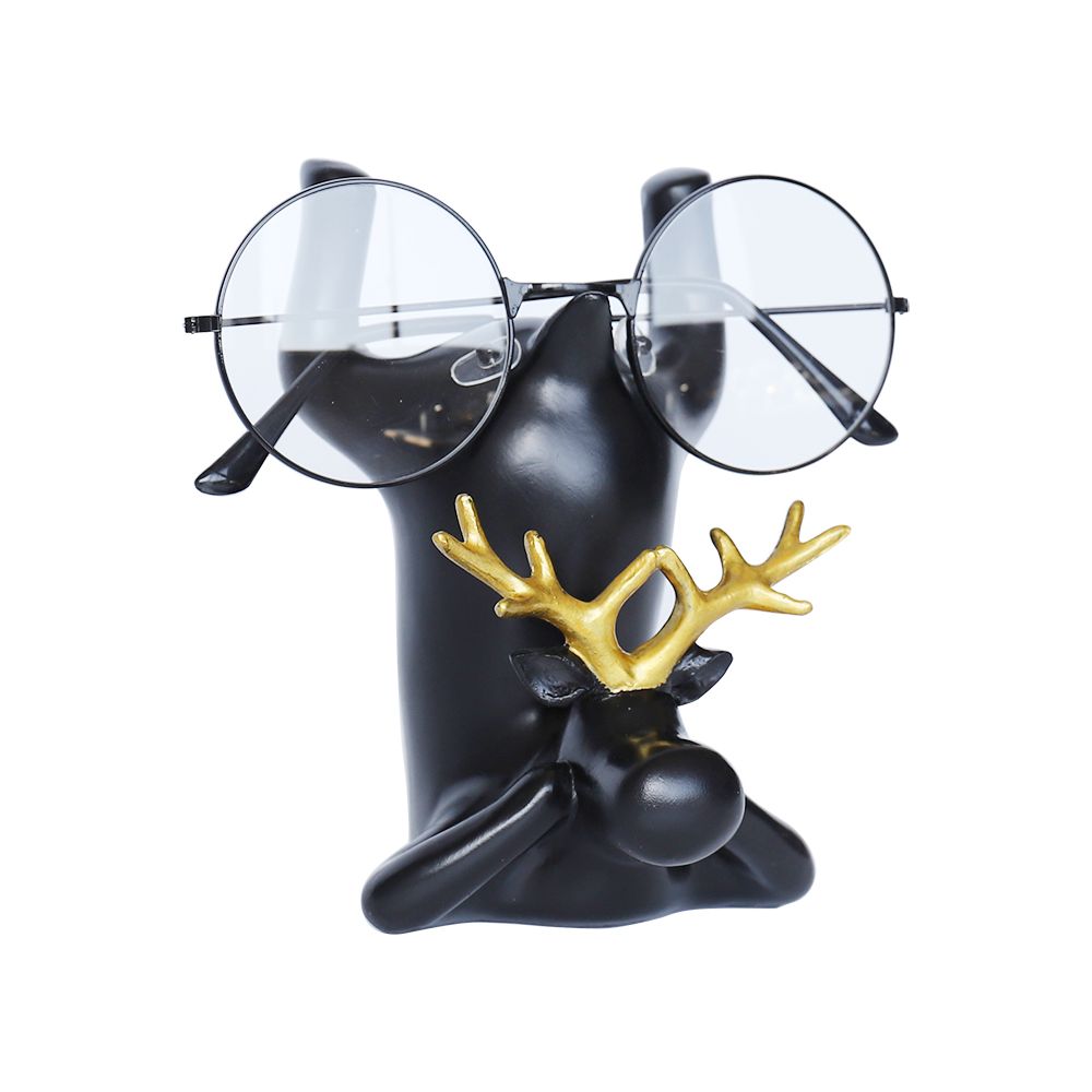 おしゃれ かわいい 眼鏡置き 安い 激安 プチプラ 高品質 サングラス収納 オブジェ 動物 鹿 ブラック×逆立ち 金の角 ユニーク めがねスタンド モダン トナカイ ブランド雑貨総合