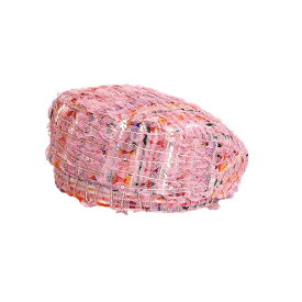 ベレー帽 ツイード調 レース スパンコール装飾付き サイズ調節可 (ピンク)
