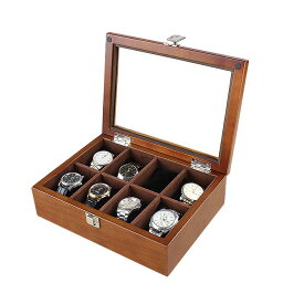 【訳あり】腕時計ケース コレクションボックス シンプル 木製 (8本収納, ブラウン)