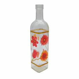 フラワーベース 花瓶 ボトル型 暖色系のレトロな花模様