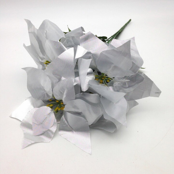 造花 ポインセチア 2束セット 7個の花 シルバー 正規品質保証 7個の花