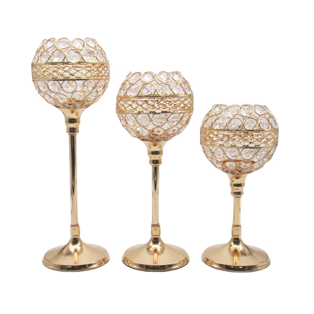 キャンドルホルダー ワイングラス風 クリスタル装飾 キラキラ (ゴールド, 大中小3個セット) | 輸入インテリア雑貨モノッコ