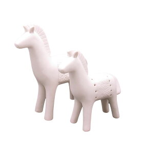 置物 白い馬の親子 シンプル 北欧風 2個セット 陶器製