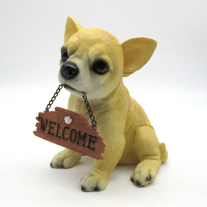 楽天市場 置物 ウェルカムボードをくわえるワンちゃん 子犬 お座り姿 チワワ 輸入インテリア雑貨モノッコ