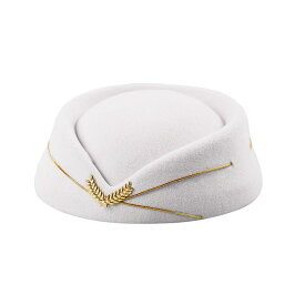 コスプレ用帽子 キャビンアテンダント風 金色のリーフモチーフ付き (ホワイト)