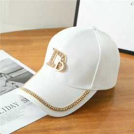キャップ 帽子 大小の英文字 D ラインストーン装飾 サイズ調節可能 (ホワイト)
